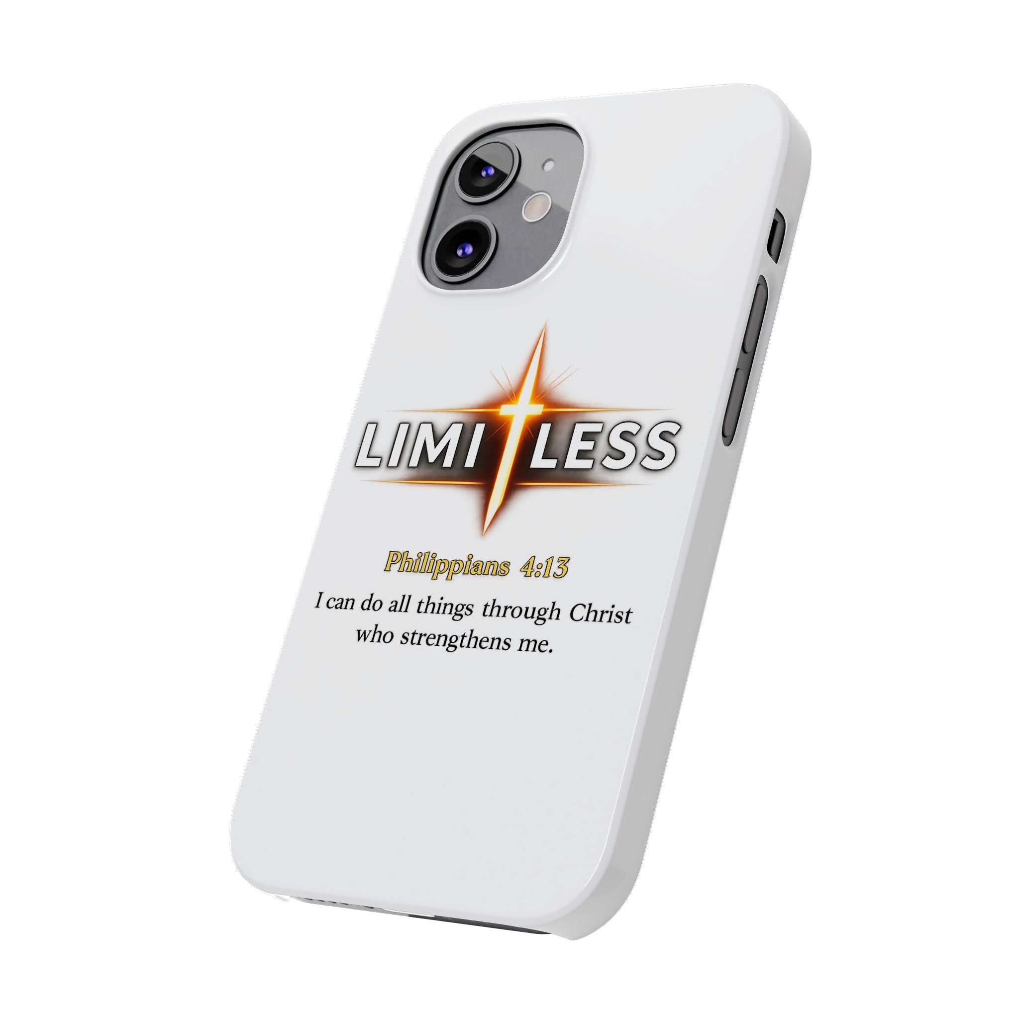 Slim Phone Case — "Limitless" Christian Cross Design with Philippians 4:13 Inspirational Quote