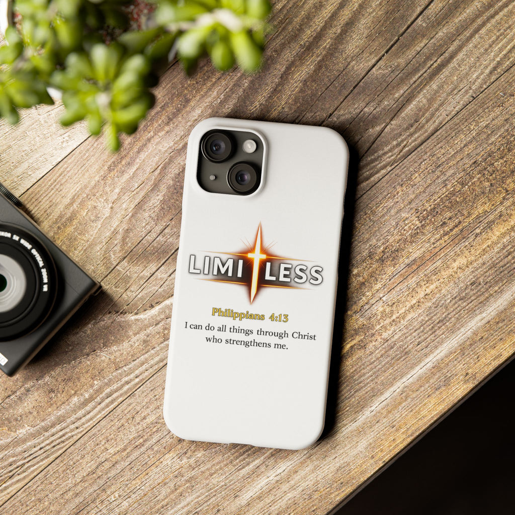 Slim Phone Case — "Limitless" Christian Cross Design with Philippians 4:13 Inspirational Quote