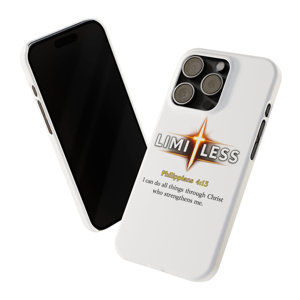 Slim Phone Case — "Limitless" Christian Cross Design with Philippians 4:13 Inspirational Quote