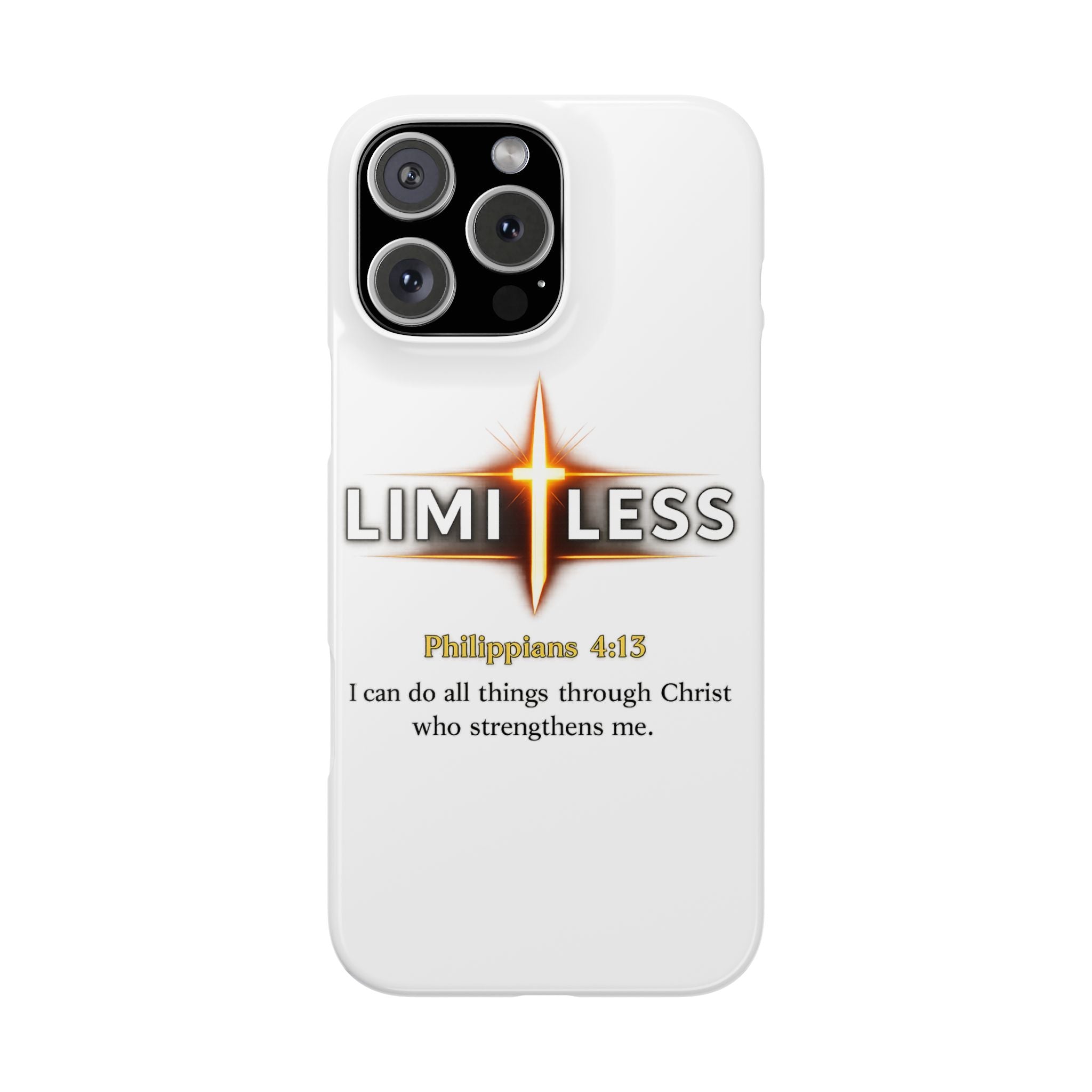 Slim Phone Case — "Limitless" Christian Cross Design with Philippians 4:13 Inspirational Quote