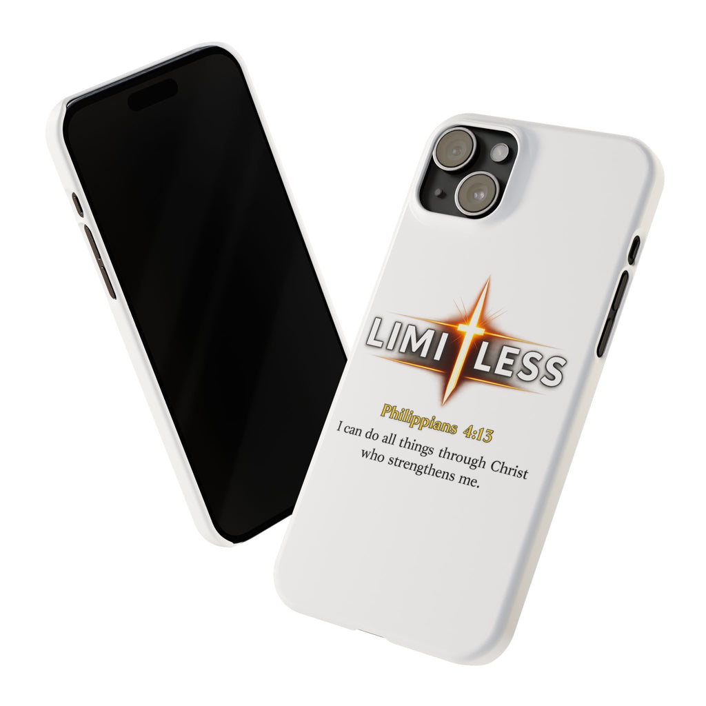 Slim Phone Case — "Limitless" Christian Cross Design with Philippians 4:13 Inspirational Quote