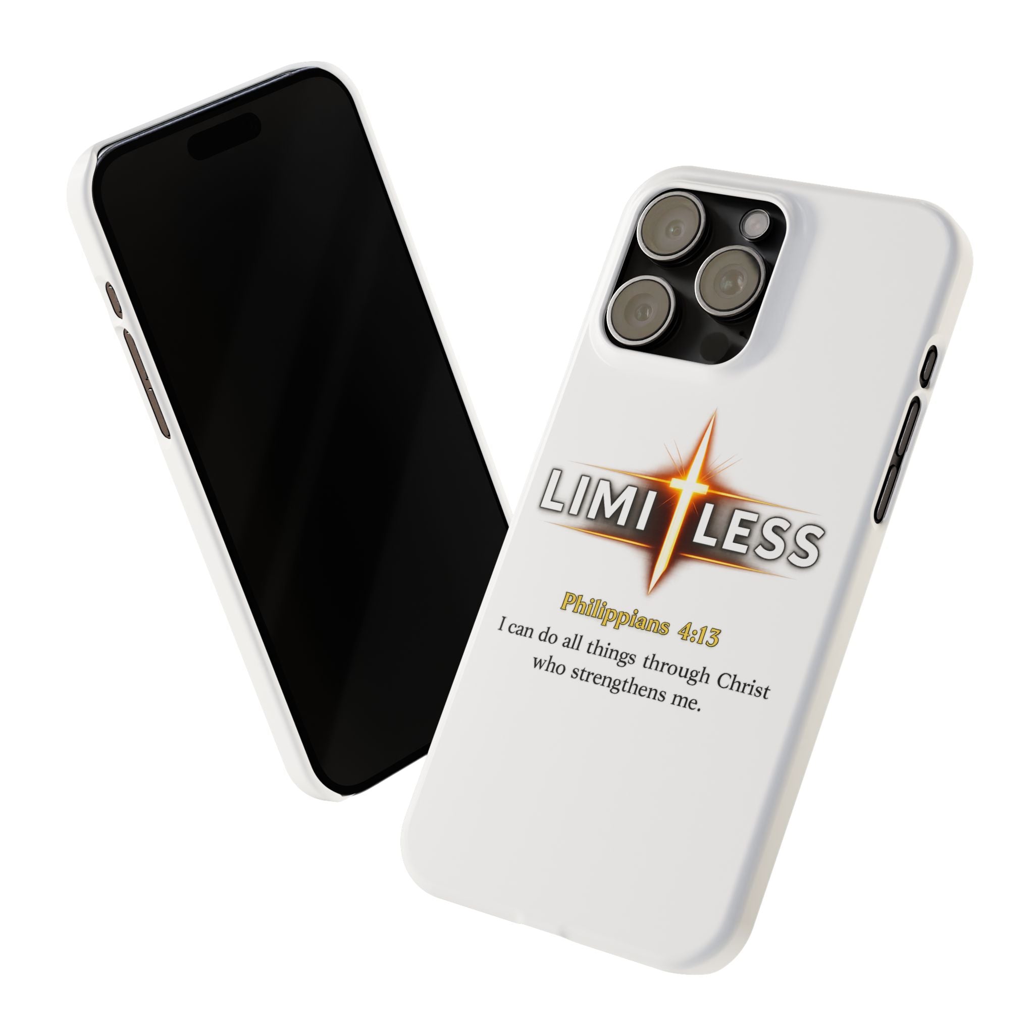 Slim Phone Case — "Limitless" Christian Cross Design with Philippians 4:13 Inspirational Quote