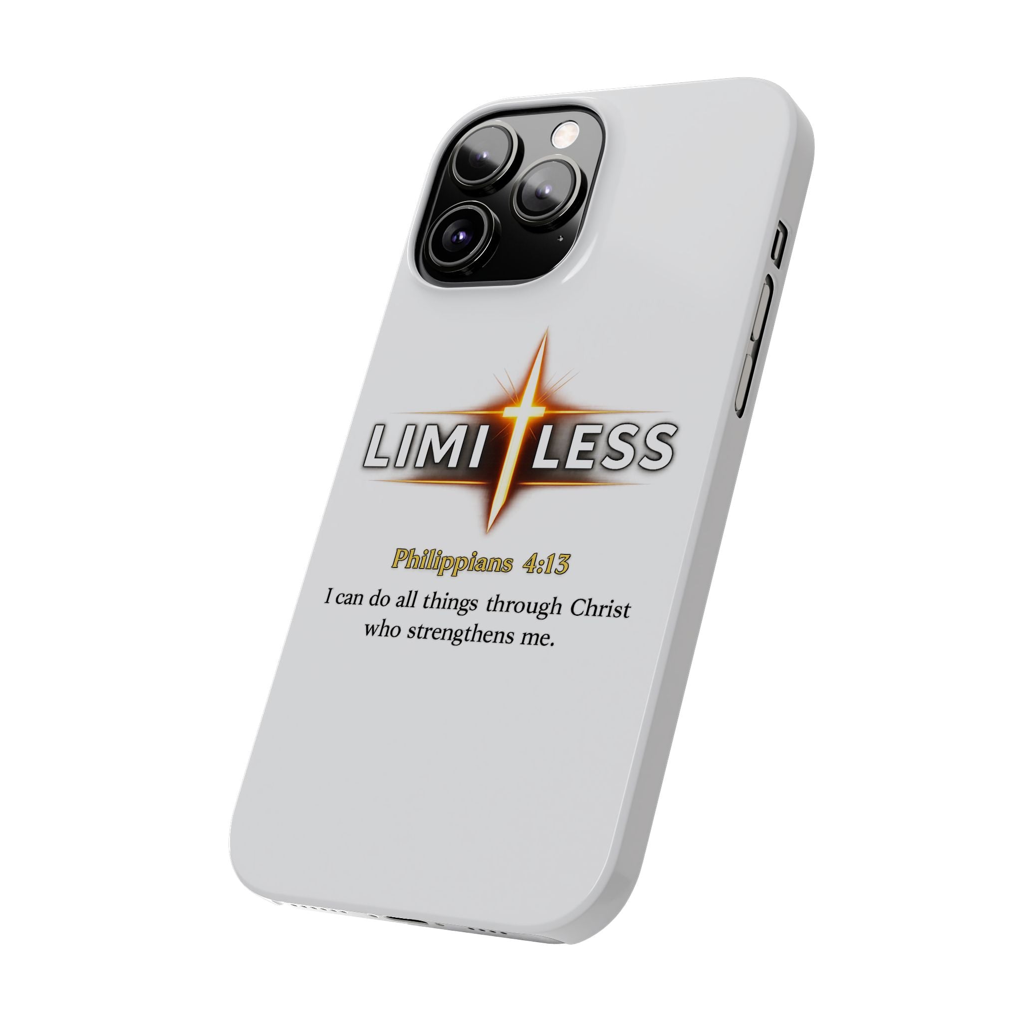 Slim Phone Case — "Limitless" Christian Cross Design with Philippians 4:13 Inspirational Quote