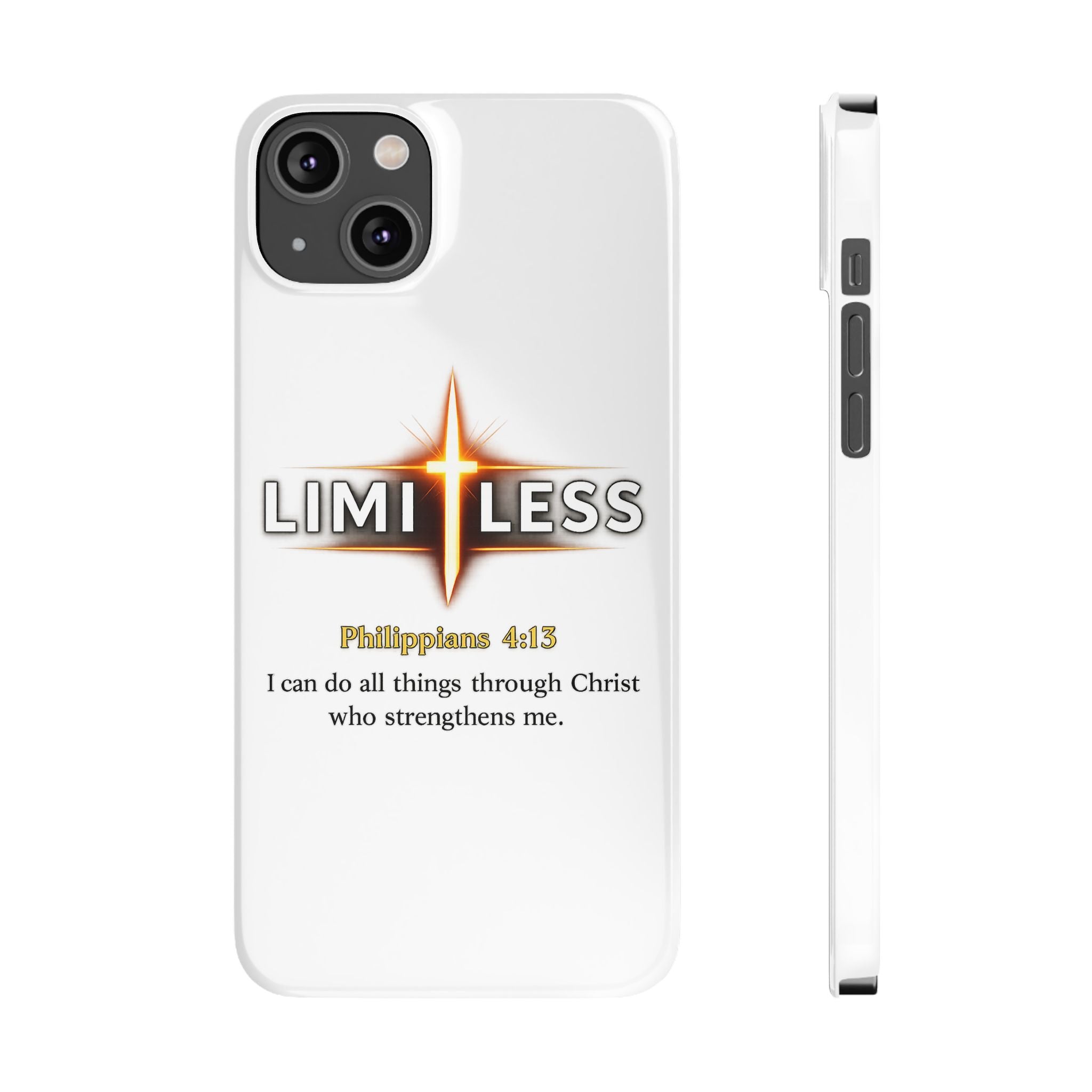 Slim Phone Case — "Limitless" Christian Cross Design with Philippians 4:13 Inspirational Quote
