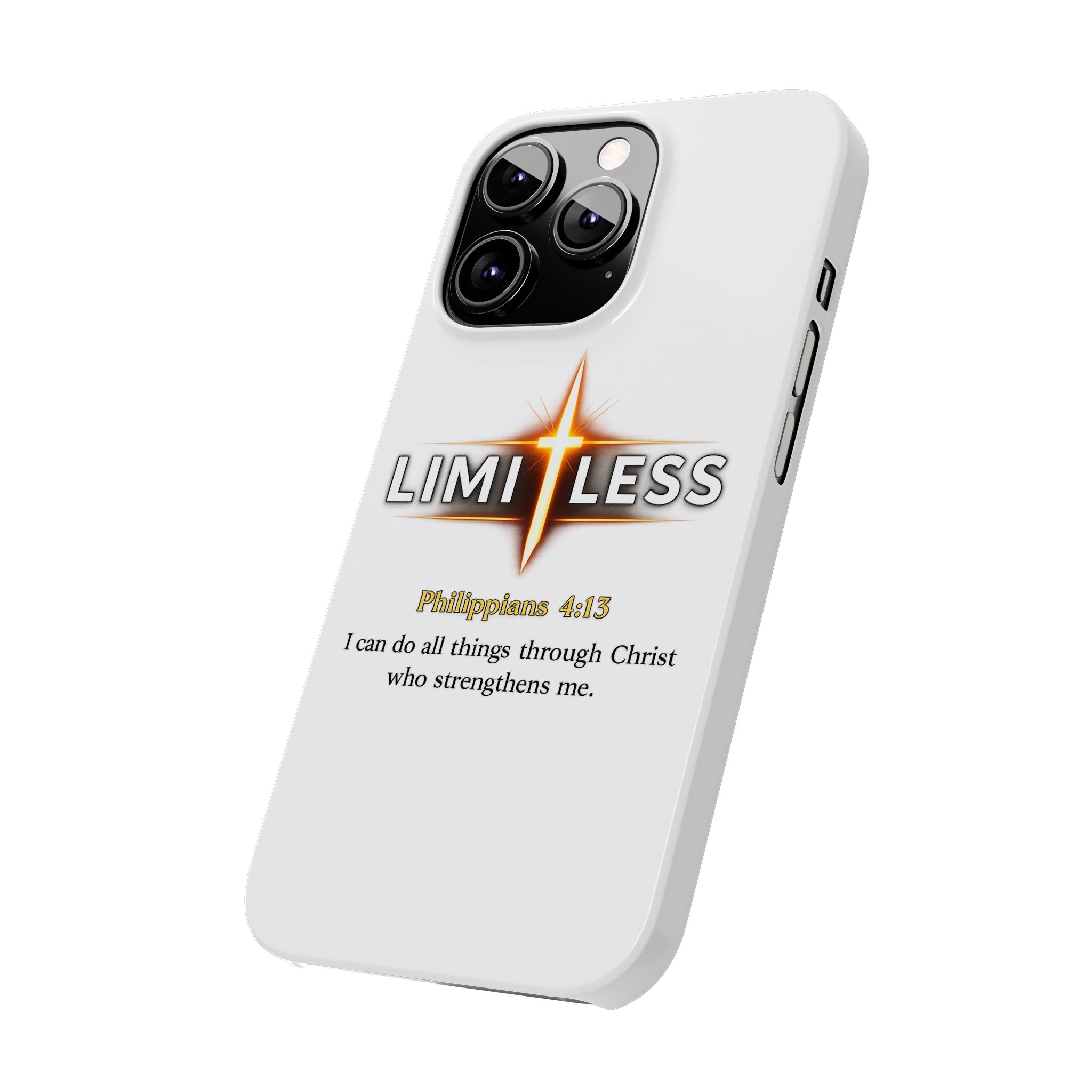 Slim Phone Case — "Limitless" Christian Cross Design with Philippians 4:13 Inspirational Quote