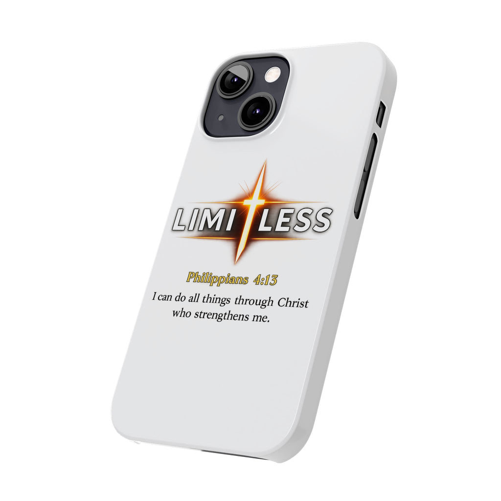 Slim Phone Case — "Limitless" Christian Cross Design with Philippians 4:13 Inspirational Quote