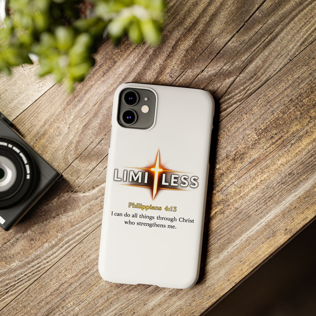 Slim Phone Case — "Limitless" Christian Cross Design with Philippians 4:13 Inspirational Quote
